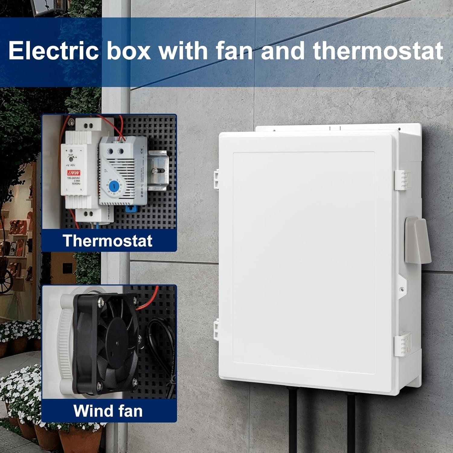 Outdoor Waterproof NEMA Junction Box Thermostat Fan ABS Hinged Plug & Play