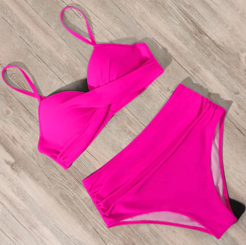 Hot Pink High Waisted Bikini Set Swim Skirt 3 Piece Bathing Suit Size Large