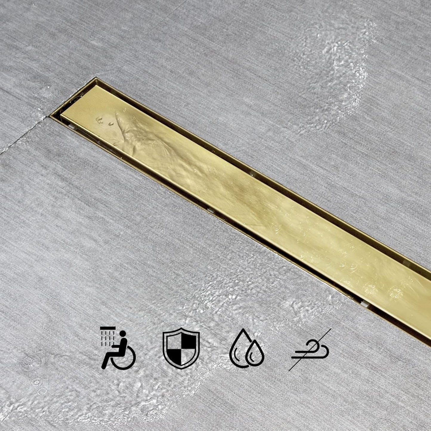 Linear Shower Drain 24 inch Brushed Gold Tile Insert 304 Stainless Adj. Feet