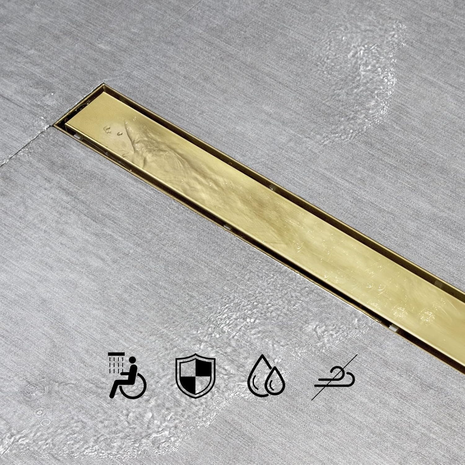 Linear Shower Drain 24 inch Brushed Gold Tile Insert 304 Stainless Adj. Feet