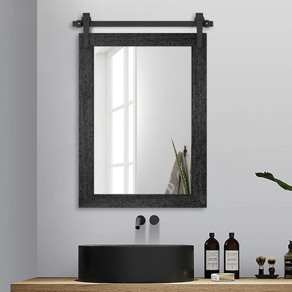 Menscha 22x32 Black Farmhouse Barn Door Mirror Bathroom Vanity Rustic Western