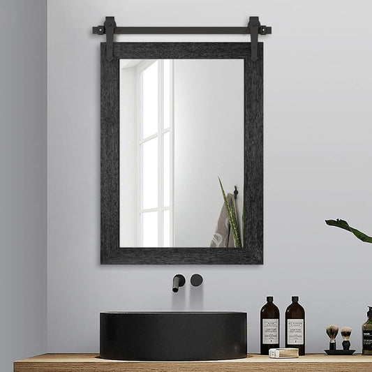 Menscha 22x32 Black Farmhouse Barn Door Mirror Bathroom Vanity Rustic Western