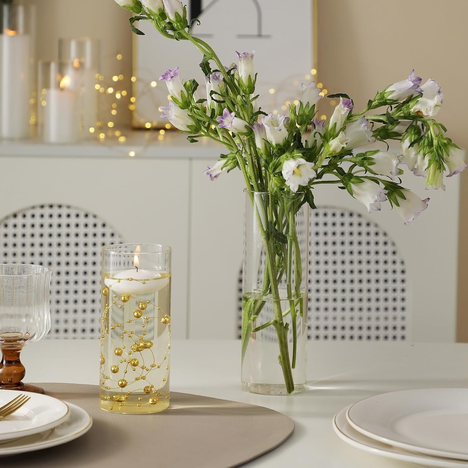12 PCS Glass Vases for Centerpieces with 24 PCS Floating Candles for 12 SET
