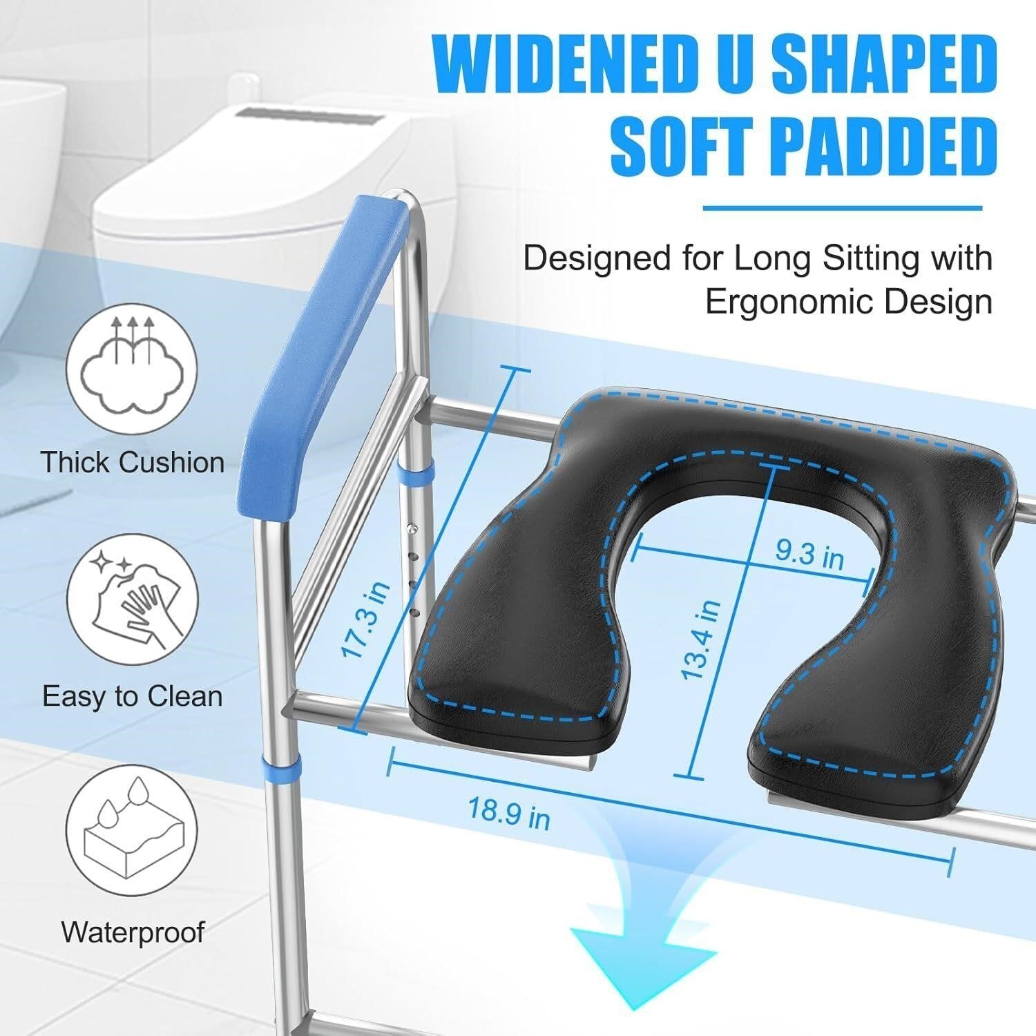 Raised Toilet Seat Handles 400lb Padded Riser Adjustable Senior Bariatric Safety