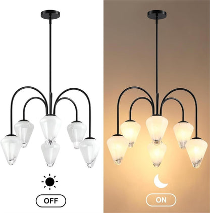 6-Light Gold Sputnik French Modern Chandelier Snow Glass Shades Dining New
