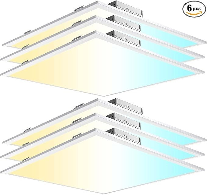 6 Pack 2x2 LED Flat Panel Light Drop Ceiling 40W 4400LM 3CCT Dimmable ETL Office