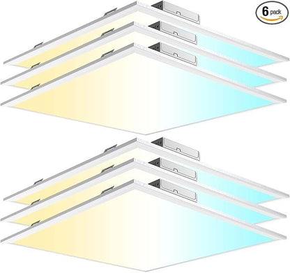 6 Pack 2x2 LED Flat Panel Light Drop Ceiling 40W 4400LM 3CCT Dimmable ETL Office