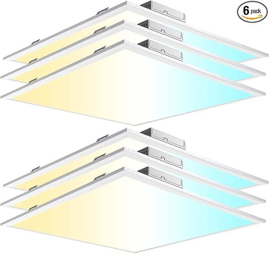 6 Pack 2x2 LED Flat Panel Light Drop Ceiling 40W 4400LM 3CCT Dimmable ETL Office