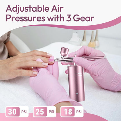 lussmioe Airbrush Kit Compressor 30PSI Cordless 0.3mm Nail Makeup Art Pink