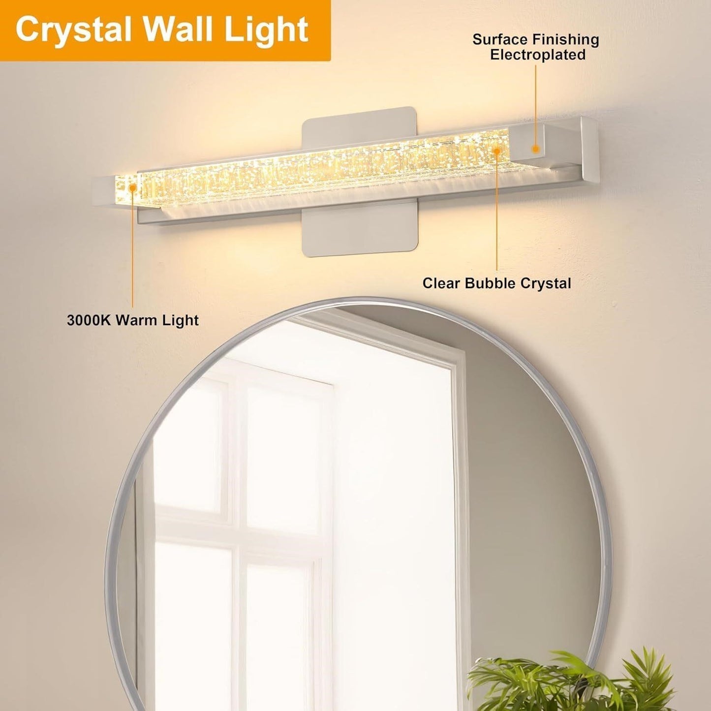 18" Gold LED Crystal Bubble Vanity Bar Light Bathroom Dimmable 3 Color Temp