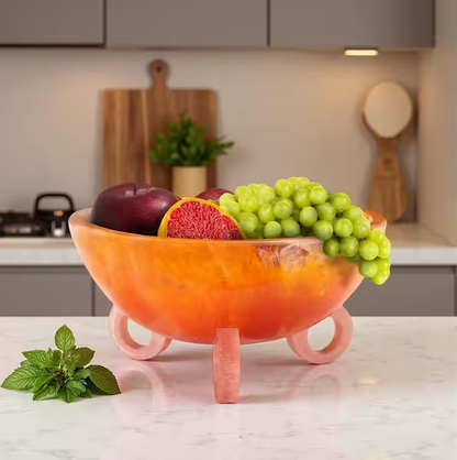 Folkulture 9 Inch Resin Fruit Bowl Pink-Orange Starburst Centerpiece Decoration