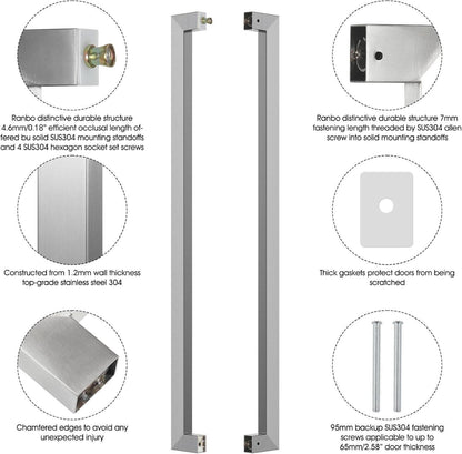 Ranbo 48" Rectangular Entrance Handle - Fits Glass & Wood Doors - Brushed Nickel