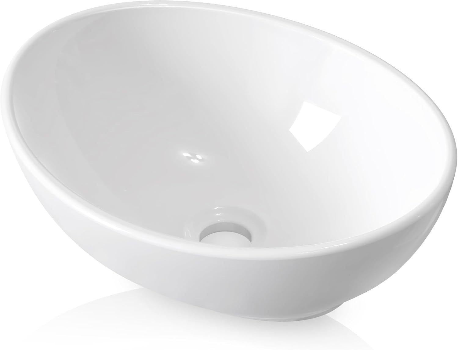 KES BVS124 Bathroom Vessel Sink Oval White Ceramic 16x13 Egg Shape Above Counter