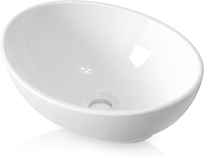 KES BVS124 Bathroom Vessel Sink Oval White Ceramic 16x13 Egg Shape Above Counter