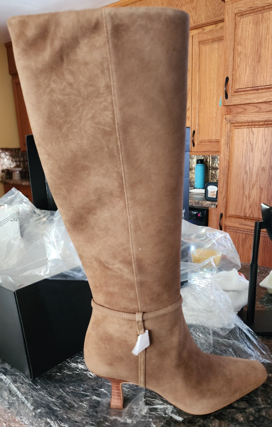 COACH Raquel Suede Knee High Boot Cedar Size 6 Wide Square Toe New in Box