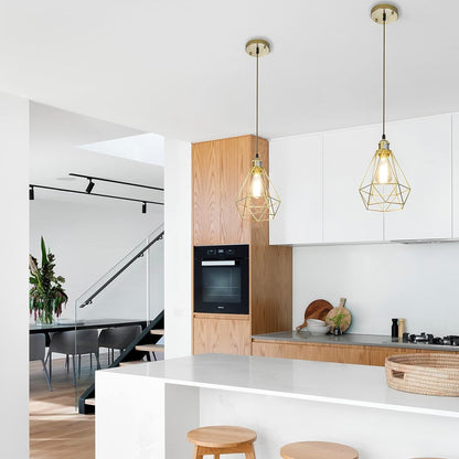 Gold Pendant Light 2 Pack Geometric Cage Kitchen Island Adjustable Modern Foyer