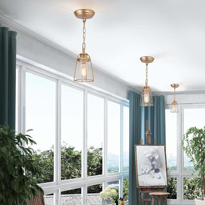 KSANA Gold Mini Pendant Light Seeded Glass Lantern Cage Kitchen Island ETL