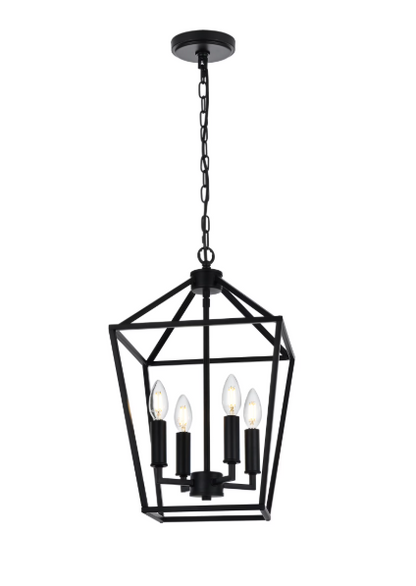 Black Lantern Chandelier 4-Light Farmhouse Open Cage Pendant Kitchen Island