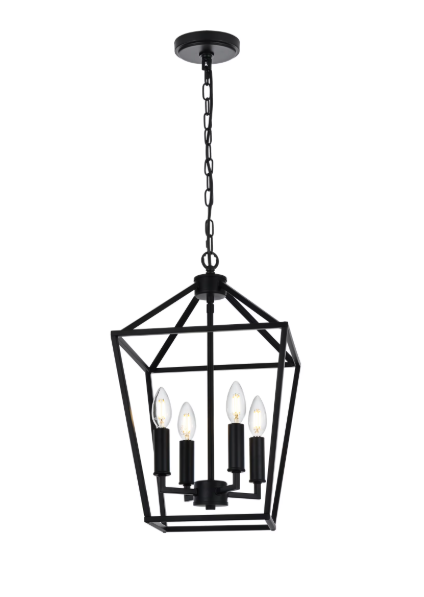 Black Lantern Chandelier 4-Light Farmhouse Open Cage Pendant Kitchen Island