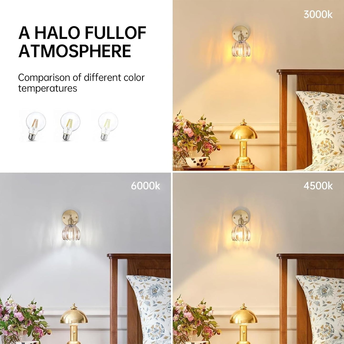 Vintage Wall Sconce 2-Pack Amber Tulip Glass Brass 180 Adjustable Hardwired LED