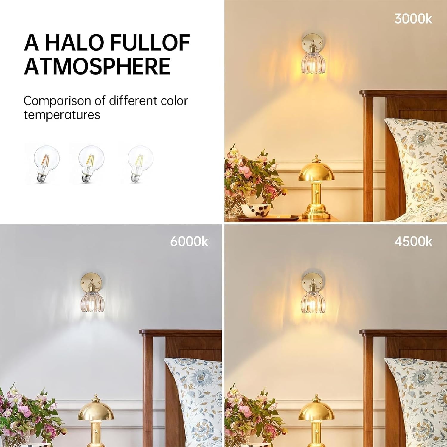 Vintage Wall Sconce 2-Pack Amber Tulip Glass Brass 180 Adjustable Hardwired LED