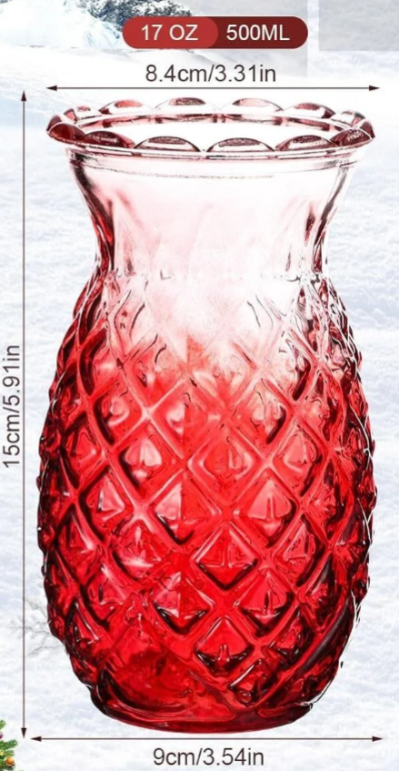 Pineapple Glass Cocktail Cups Set of 4 Tropical Tiki Bar Red Ombre 18 oz Glasses