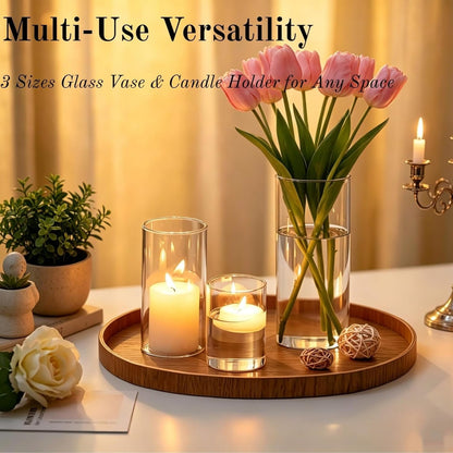 12 PCS Glass Vases for Centerpieces with 24 PCS Floating Candles for 12 SET