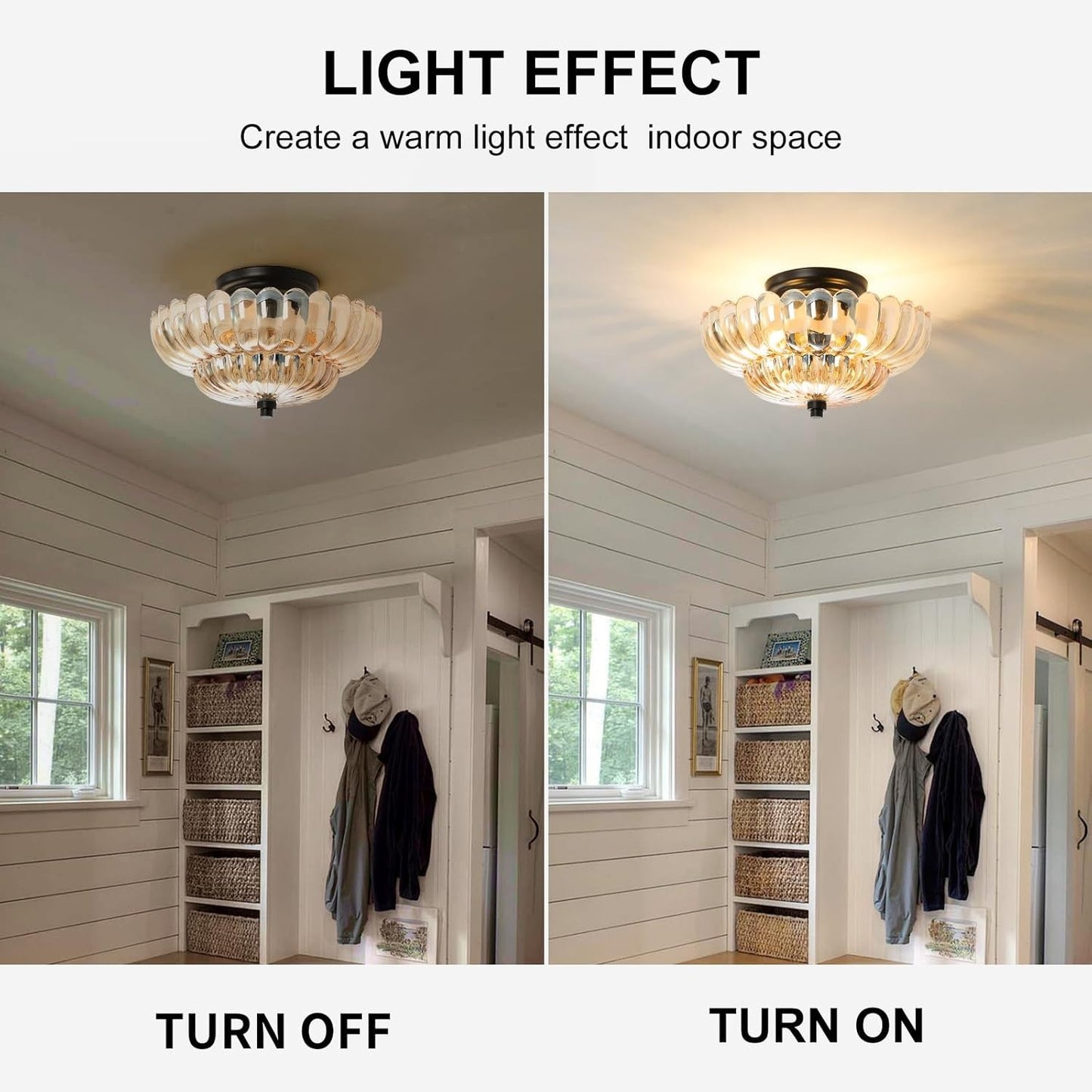 GloMuse Amber Glass Semi Flush Ceiling Light 12 Inch 3-Light E26 Black