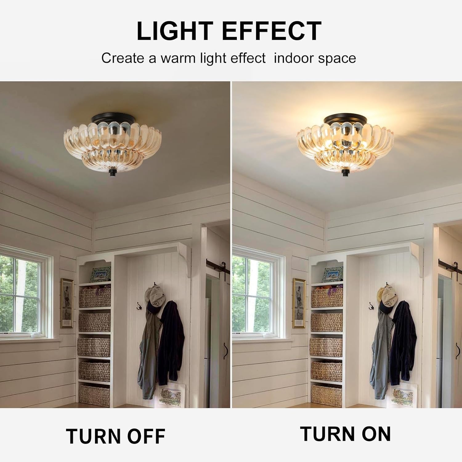 GloMuse Amber Glass Semi Flush Ceiling Light 12 Inch 3-Light E26 Black
