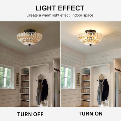 GloMuse Amber Glass Semi Flush Ceiling Light 12 Inch 3-Light E26 Black