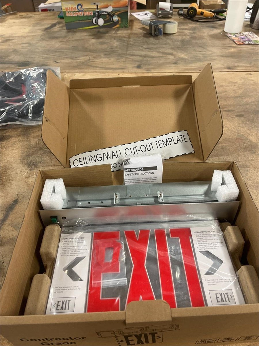Commercial Exit Sign LED Recessed Mirror Acrylic Battery Backup UL 120V