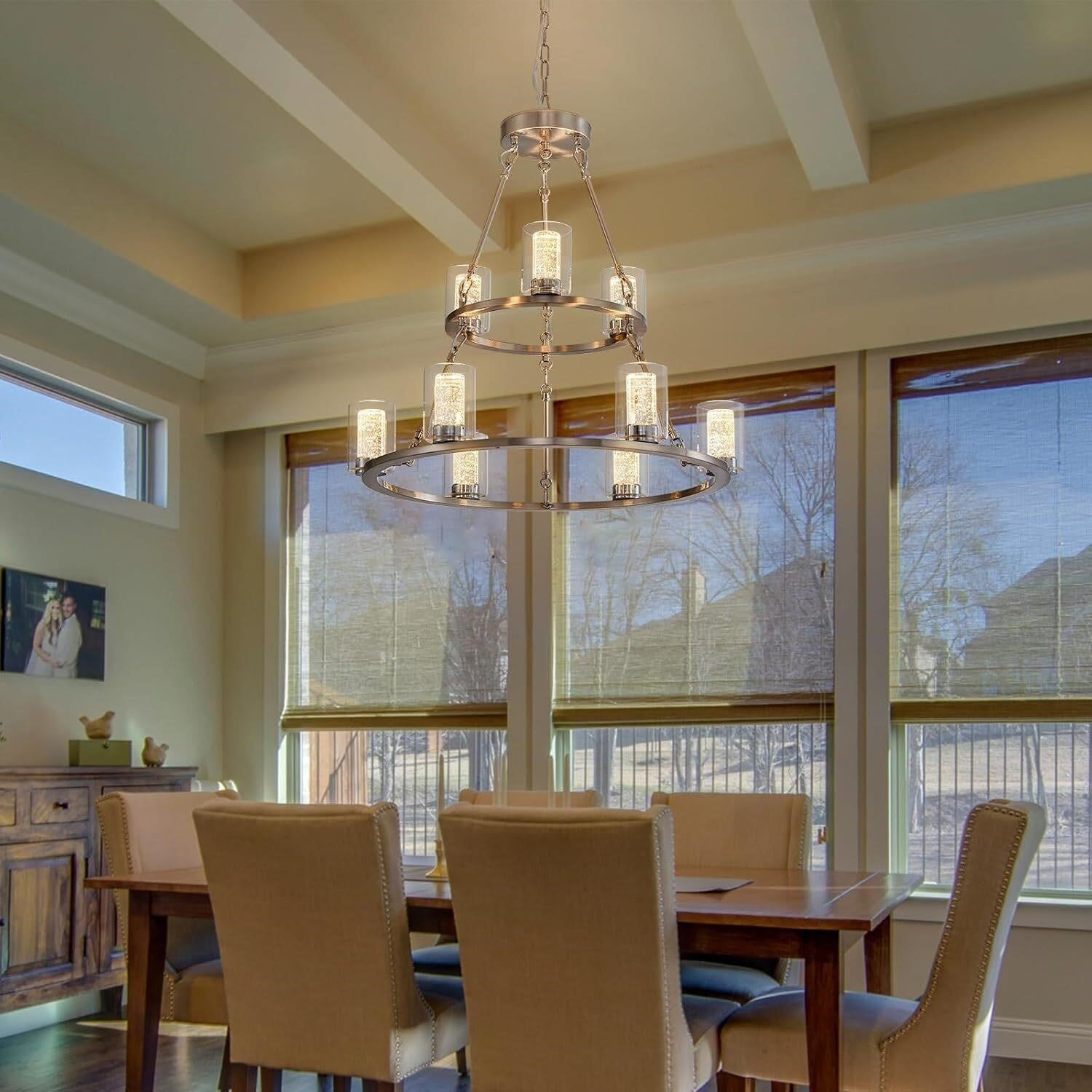 Transform Your Dining Room 9-Light Crystal Wagon Wheel Chandelier Nickel