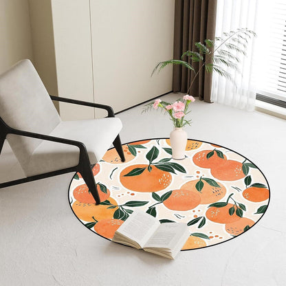 Orange Fruit Round Rug 3ft Tangerine Kitchen Bedroom Dorm Cute Washable Non-Slip