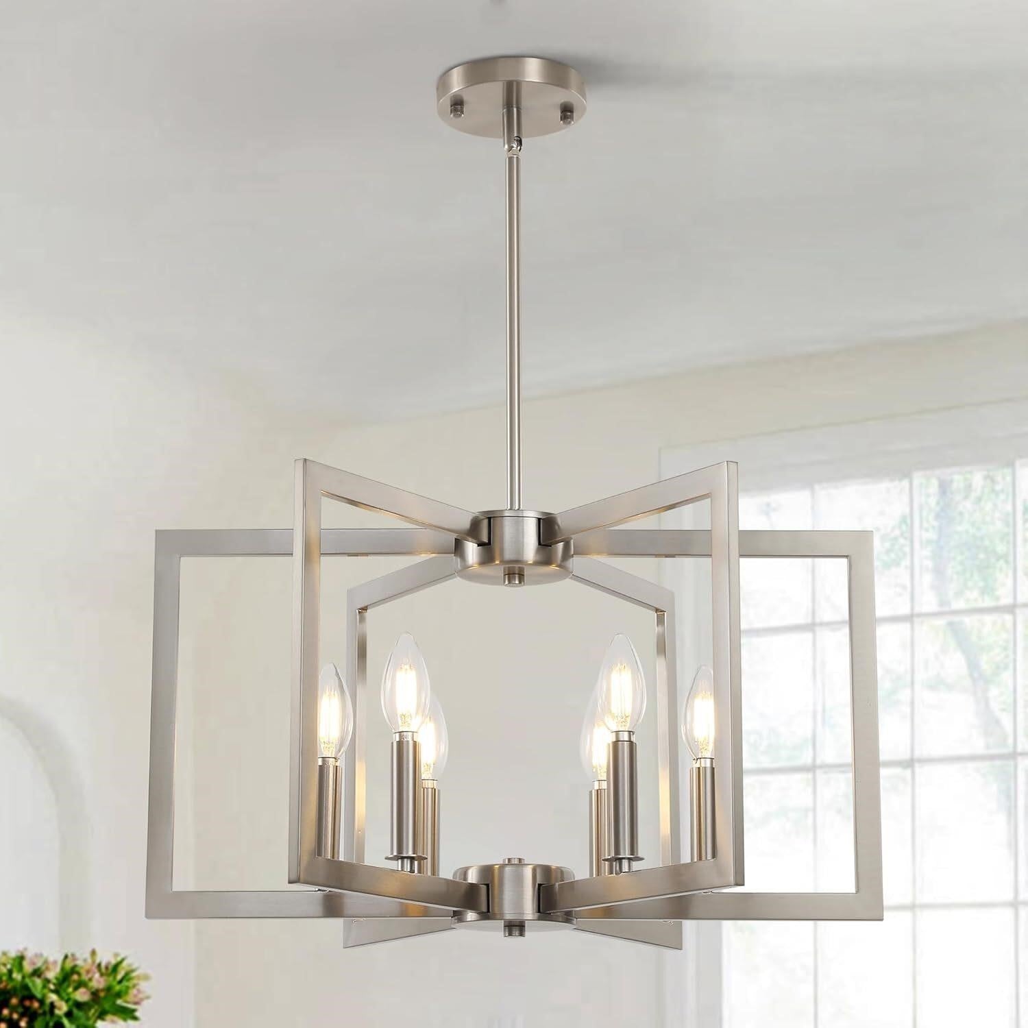 6-Light Modern Geometric Chandelier Brushed Nickel 21in Dining Room Kitchen UL