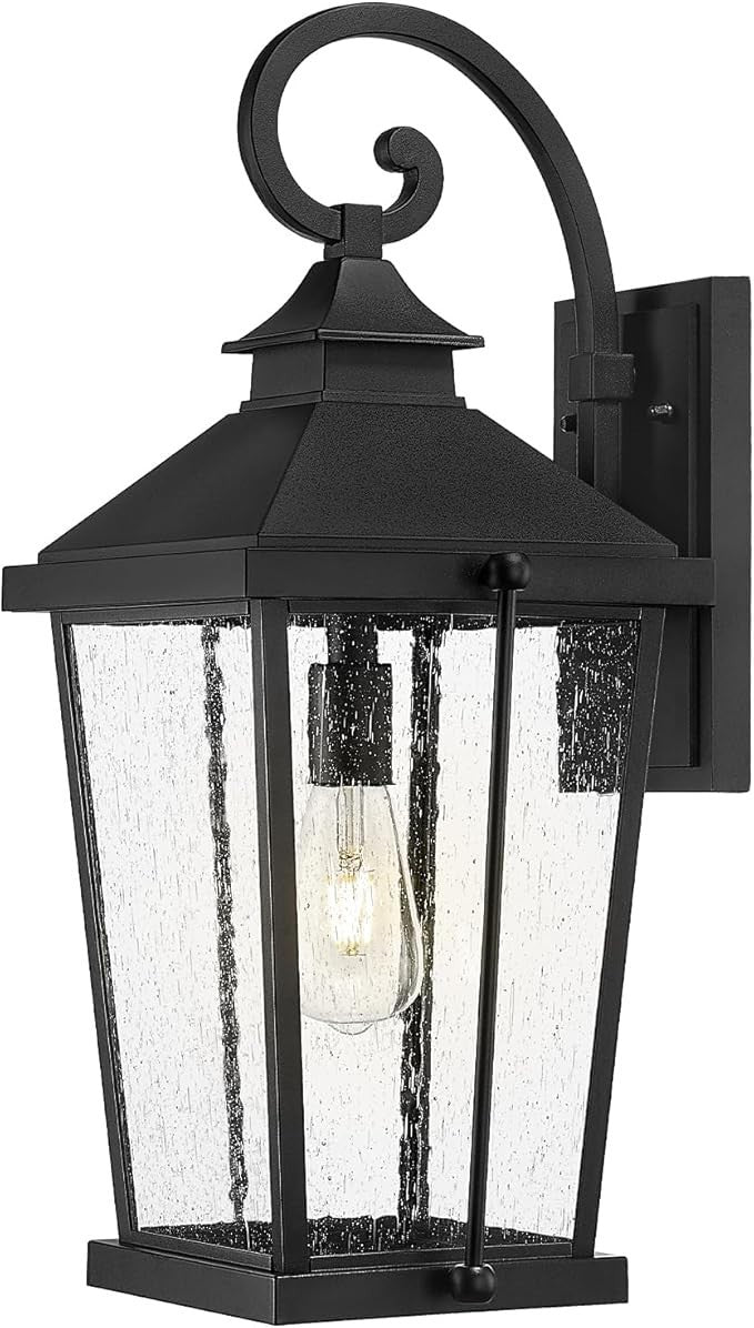 zeyu 22" Outdoor Wall Lantern 1-Light Seeded Glass Black Porch Light ETL E26