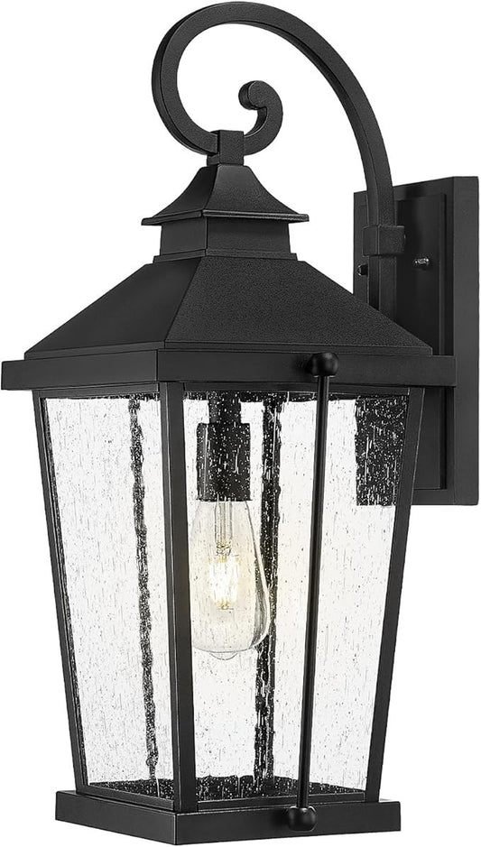 zeyu 22" Outdoor Wall Lantern 1-Light Seeded Glass Black Porch Light ETL E26
