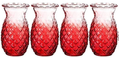 Pineapple Glass Cocktail Cups Set of 4 Tropical Tiki Bar Red Ombre 18 oz Glasses