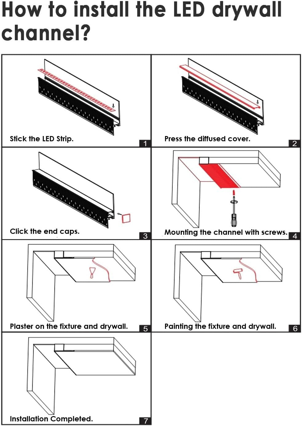 Besseto 4-Pack Plaster-In LED Channel 6.6ft Trimless Drywall Aluminum New
