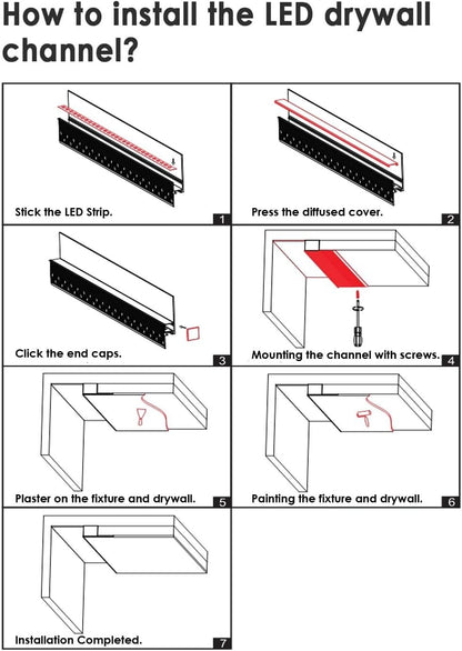 Besseto 4-Pack Plaster-In LED Channel 6.6ft Trimless Drywall Aluminum New