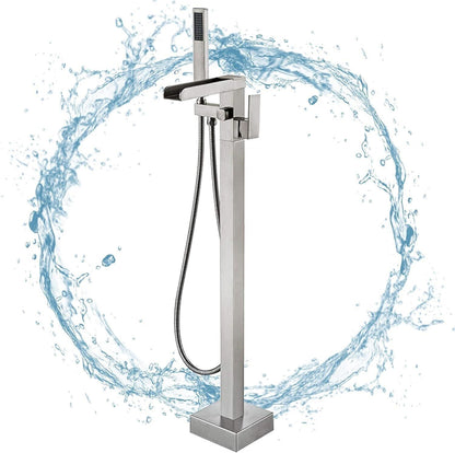 Freestanding Bathtub Faucet Brushed Nickel Waterfall Floor Mount Solid Brass
