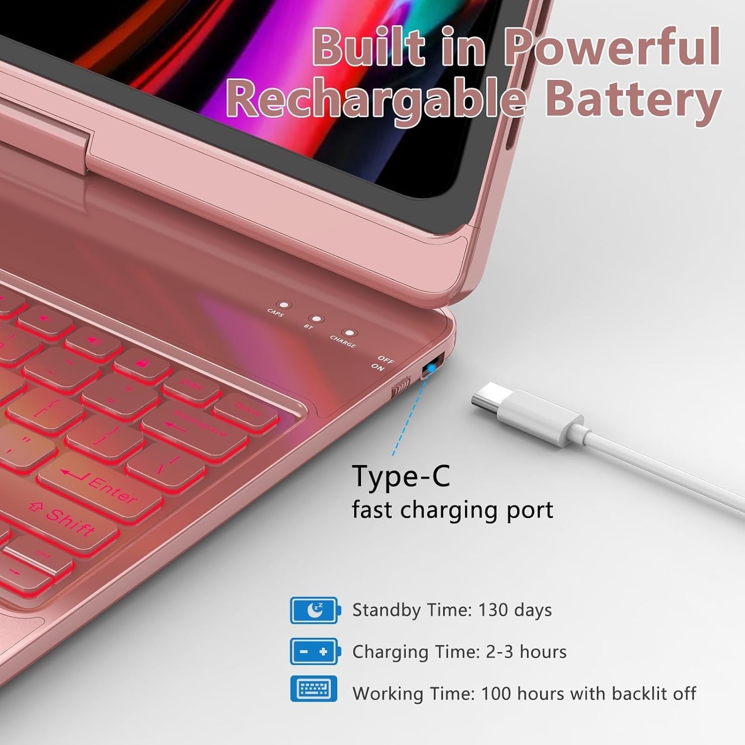 Pink Keyboard Case for iPad Air 13 M2 M3 / Pro 12.9 RGB Backlit 360 Trackpad