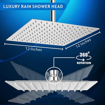 12 Inch Rain Shower Head Tub Spout Trim Kit Brushed Nickel Valve Included Square