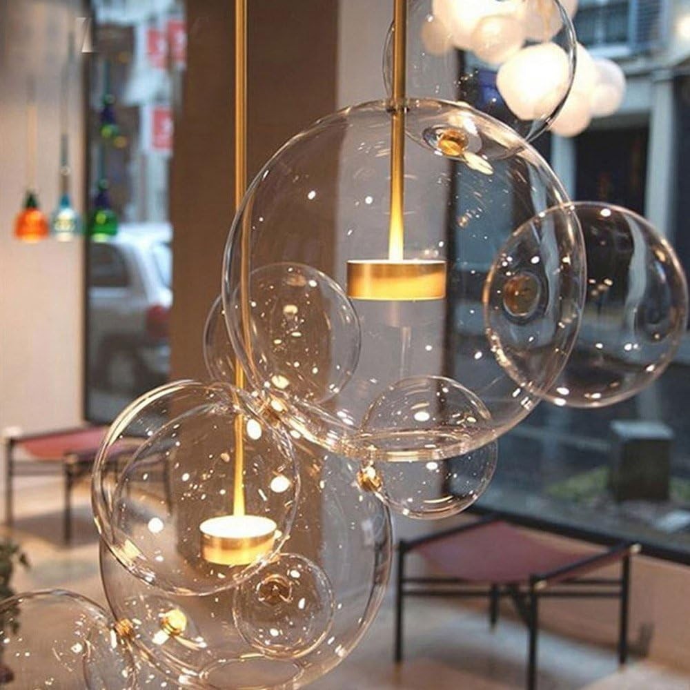 Modern Bubble Glass Globe Chandelier Pendant Light 20" Gold Dimmable LED