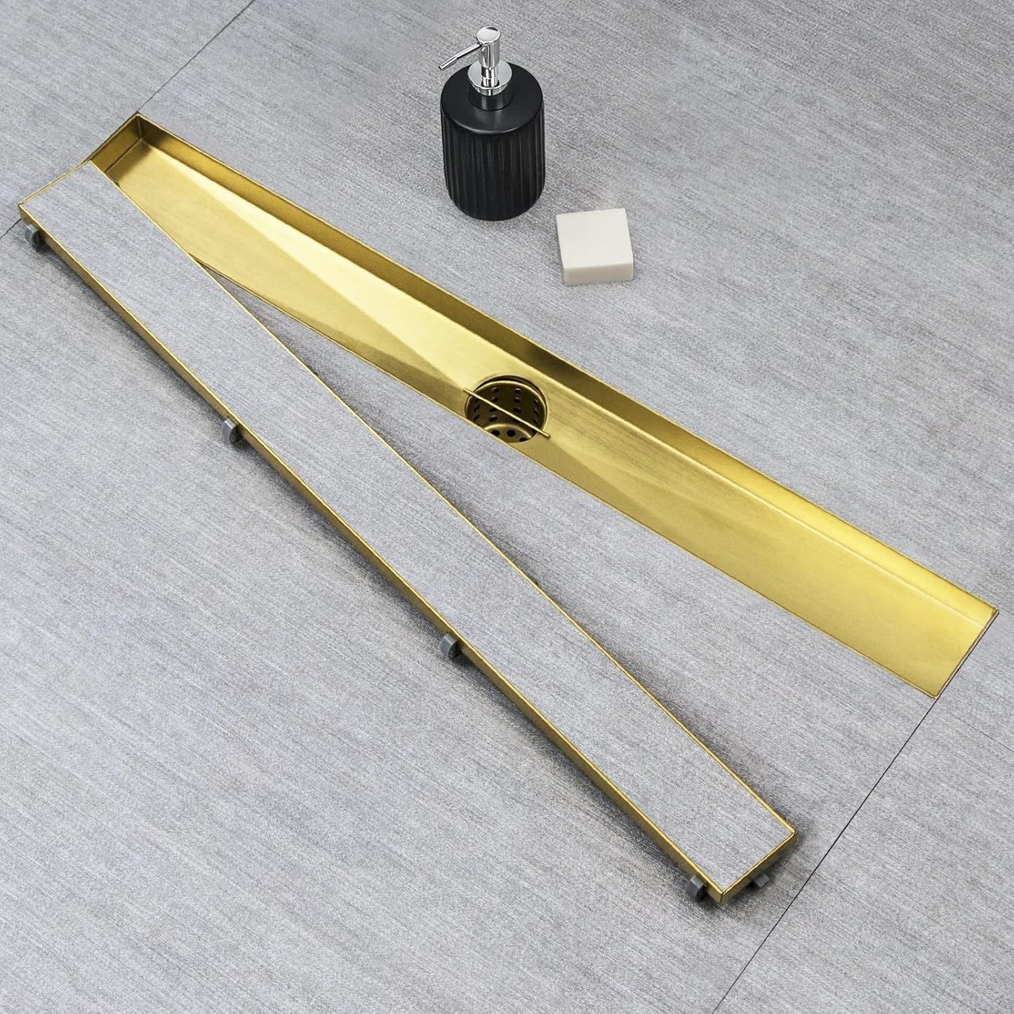 Linear Shower Drain 24 inch Brushed Gold Tile Insert 304 Stainless Adj. Feet