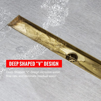 Linear Shower Drain 24 inch Brushed Gold Tile Insert 304 Stainless Adj. Feet