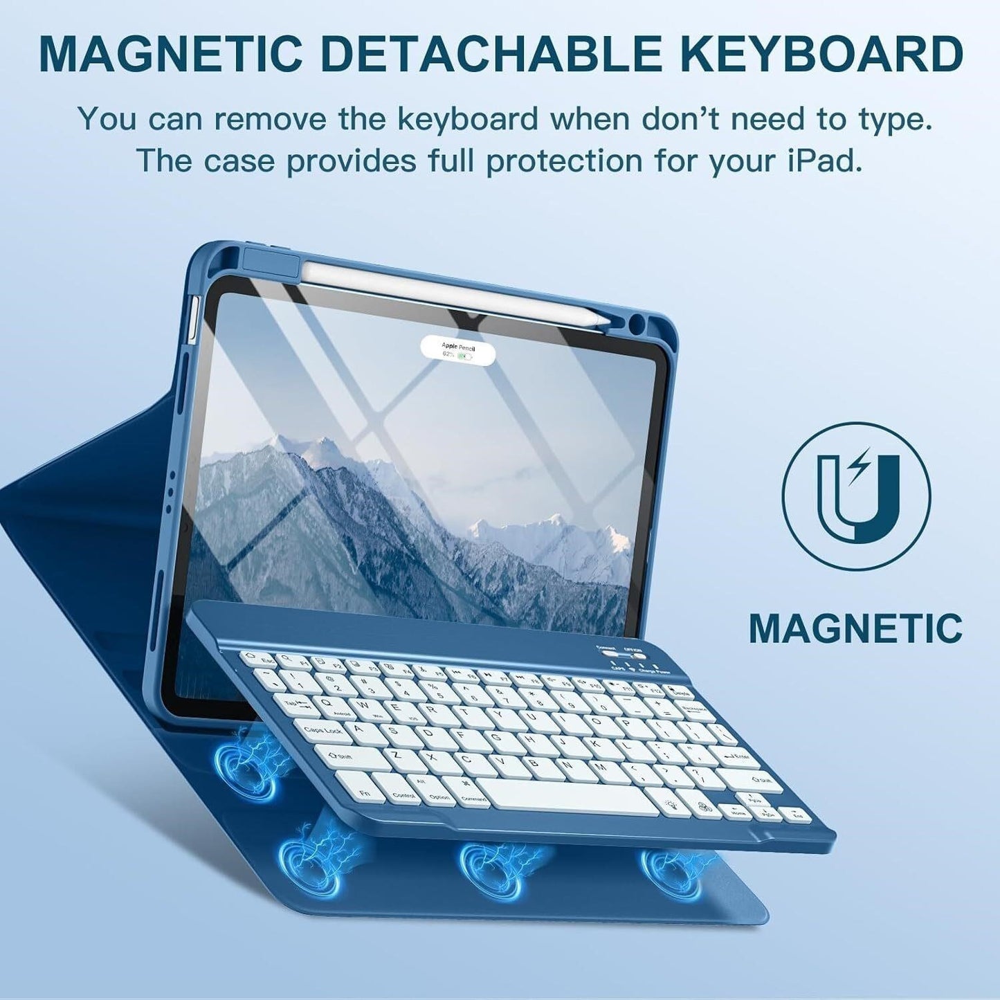 iPad compatible 11" M3/M2 Detachable Magnetic Folio - Backlit Keys-Pencil Holder
