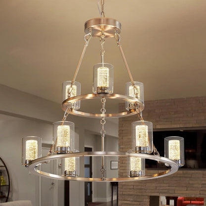 Transform Your Dining Room 9-Light Crystal Wagon Wheel Chandelier Nickel