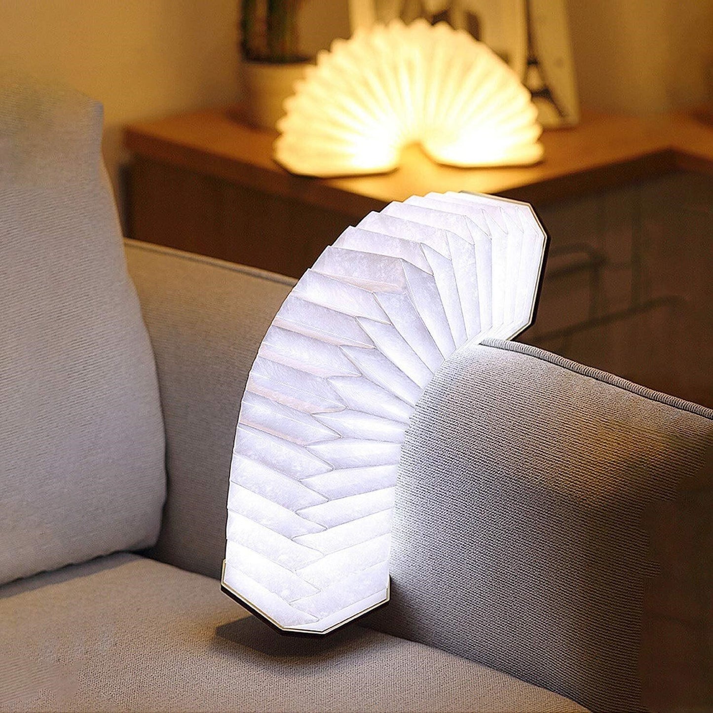Wooden LED Book Light - Foldable Paper Lantern Magnetic Hanging Night Lamp USB