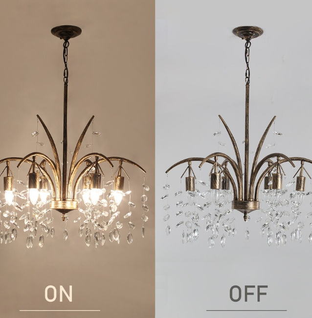 6-Light Bronze Crystal Chandelier 27.6" Vintage Empire Antique Dining Room