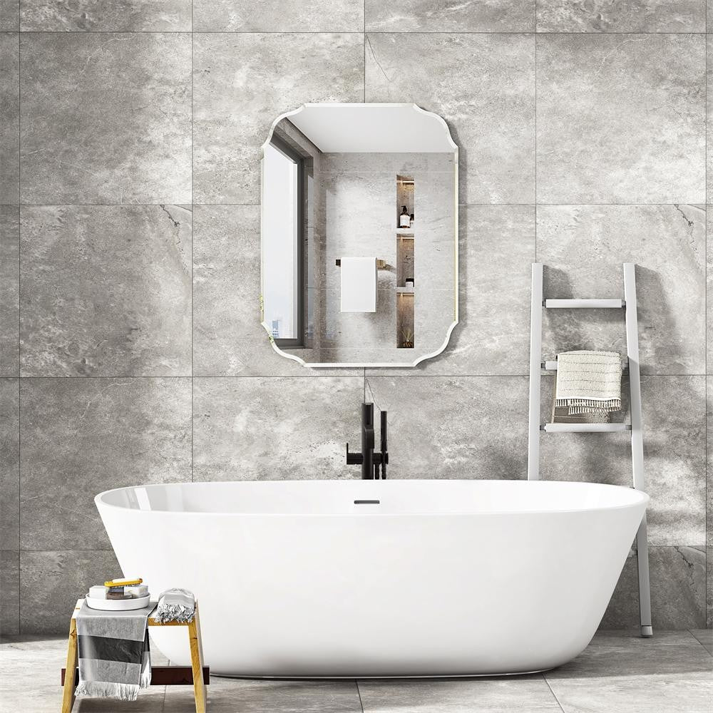 KOHROS 20x28 Scalloped Frameless Beveled Bathroom Vanity Mirror Silver Wall Hung